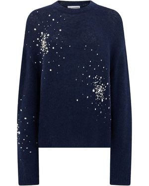 Des Phemmes Crew Neck Sweater With Decorative Crystals - Blue