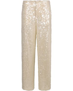 Alberta Ferretti Trousers With Sequins - Natural