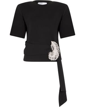 GIUSEPPE DI MORABITO Cotton T-Shirt With Rhinestones - Black