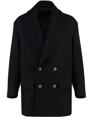Giorgio Armani Wool Blend Double-Breasted Coat - Blue