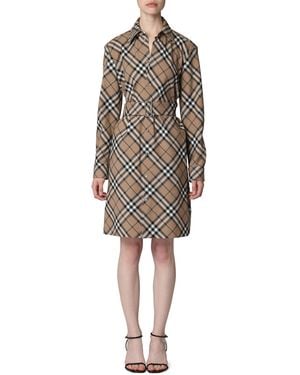 Burberry Belted Shirtdress Wool Dress - Multicolour
