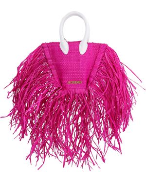 Jacquemus Le Petit Baci Fringed Straw Bag - Pink