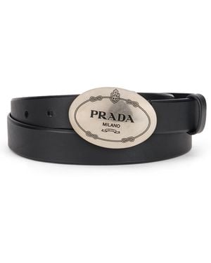 Prada Cintura in Pelle con Fibbia con logo - Nero