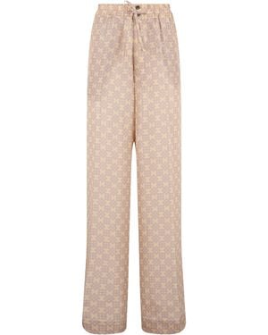 Dries Van Noten Silk Trousers With Print - Natural