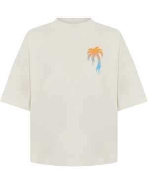 Palm Angels Cotton T-Shirt With Print - White