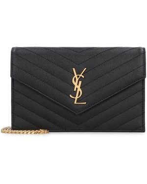 Saint Laurent Envelope Leather Wallet On Chain - Black