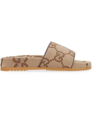 Gucci GG Leather-trimmed Slides - Brown