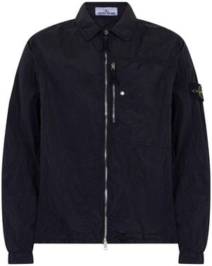 Stone Island Light Overshirt Jacket With Zipper - Blue