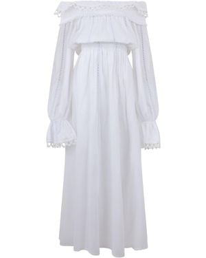 LES FILLES D'EVA Long Off-The-Shoulder Cotton Dress - White