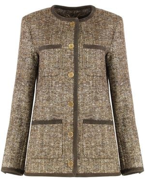 Golden Goose Wool Tweed Jacket Virgin Wool; Ovine Leather - Natural