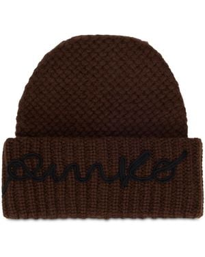 Pinko Beanie With Embroidered Logo - Brown