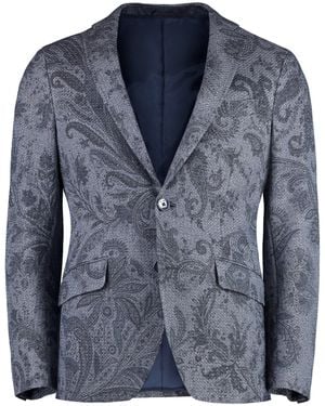 Etro Classic Single-Breasted Jacket With Paisley Motif - Blue