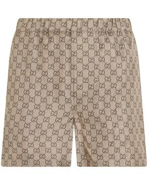 Gucci Elegant Short Trousers With Monogram - Natural