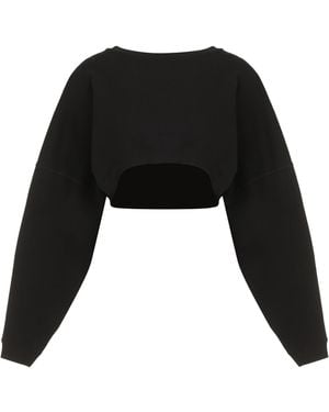 Saint Laurent Cropped Cotton Sweatshirt - Black
