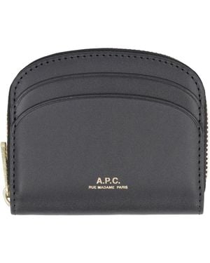 A.P.C. Demi Lune Mini Leather Wallet - Grey