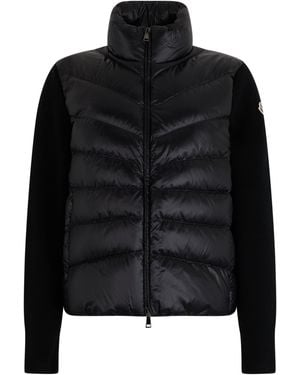 Moncler Padded Jacket With Knitted Sleeves - Black