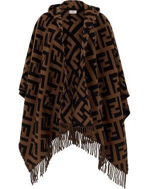 Fendi Cashmere Poncho With Fringes - Black