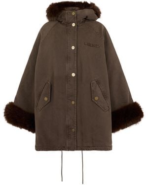 Pinko Hooded Jacket With Faux Fur Sleeves - Brown