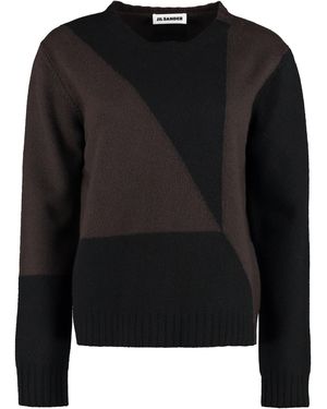 Jil Sander Crew-Neck Geometric Wool Sweater - Black
