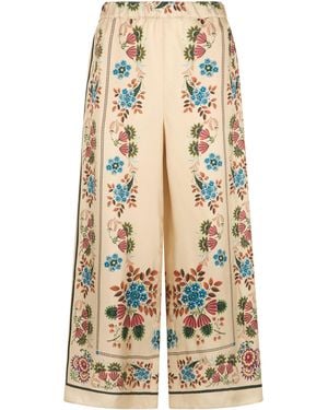 Weekend by Maxmara Silk Trousers With Floral Print - Natural