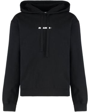 Jil Sander Felpa in cotone con cappuccio e logo - Nero