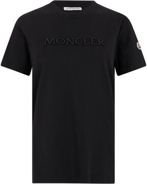 Moncler Cotton T-Shirt With Embroidered Logo - Black