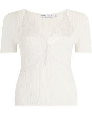 Self-Portrait Top With Wide Neckline And Lace - White