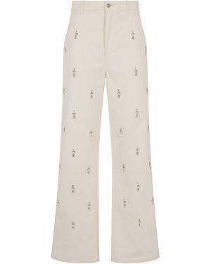 Des Phemmes Loose Pants With Jewelry Stones - White