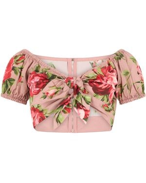 Dolce & Gabbana Rose Bouquet-Print Cotton Top - Pink