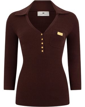 Elisabetta Franchi Lycra Shirt With Polo Collar - Brown