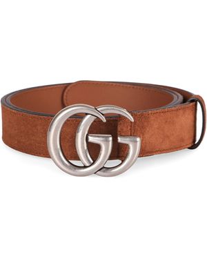 Gucci Gg Marmont Suede Belt With Metal Logoed Buckle - Brown