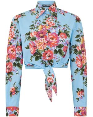 Dolce & Gabbana Cotton Shirt With Floral Bouquet Print - Blue