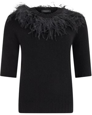 Fabiana Filippi Cashmere Blend Pullover With Feathers - Black