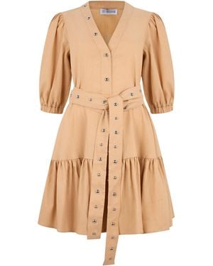 LES FILLES D'EVA Stretch Linen Dress With Studs - Natural