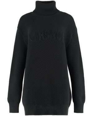 Versace Cotton Blend Turtleneck Sweater - Black
