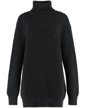 Versace Cotton Blend Turtleneck Sweater - Black