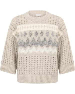 Peserico Loose Jumper With Geometric Patterns - White