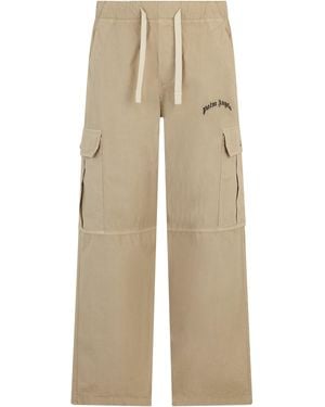 Palm Angels Cargo Pants With Logo - Natural