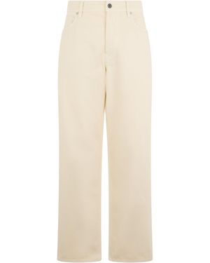 Stone Island Loose And Straight Cotton Trousers - Natural
