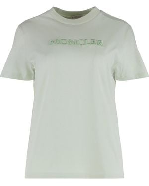 Moncler Cotton T-Shirt With Embroidered Tone-On-Tone Logo - Green