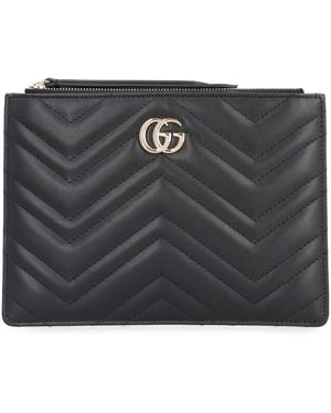 Gucci Gg Marmont Leather Flat Pouch - Grey