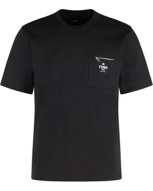 Fendi T-shirt in cotone con logo - Nero