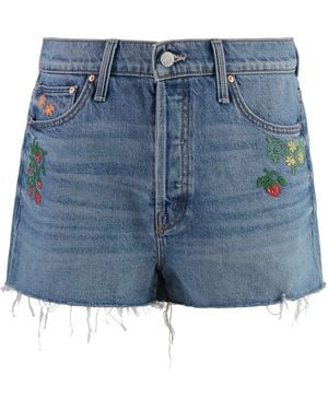 Mother Mini Denim Ditcher Shorts - Blue