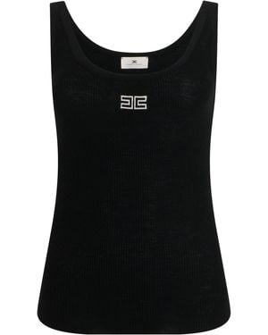 Elisabetta Franchi Tank Top With Logo - Black