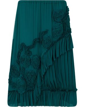 Dries Van Noten Midi Pleated Skirt With Applications - Green