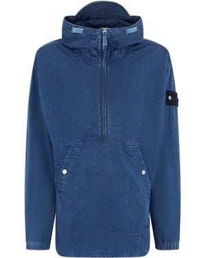 Stone Island Windbreaker With Half Zipper - Blue