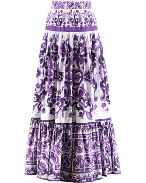 Dolce & Gabbana Cotton Skirt With "Majolica" Print - Purple