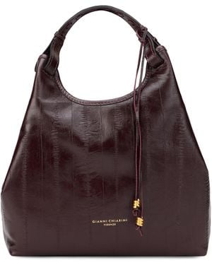 Gianni Chiarini Leather Hobo Handbag Mini 25Cm X 25Cm X 11Cm - Purple