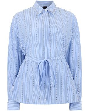 Pinko Cotton Shirt With Rhinestones - Blue