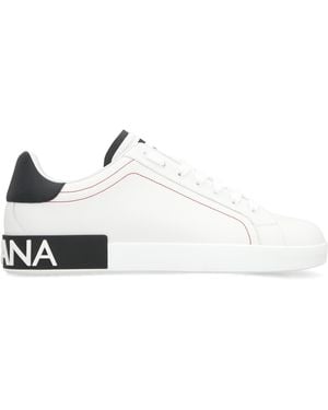 Dolce & Gabbana Logo Portofino Leather Low-Top Sneakers - White